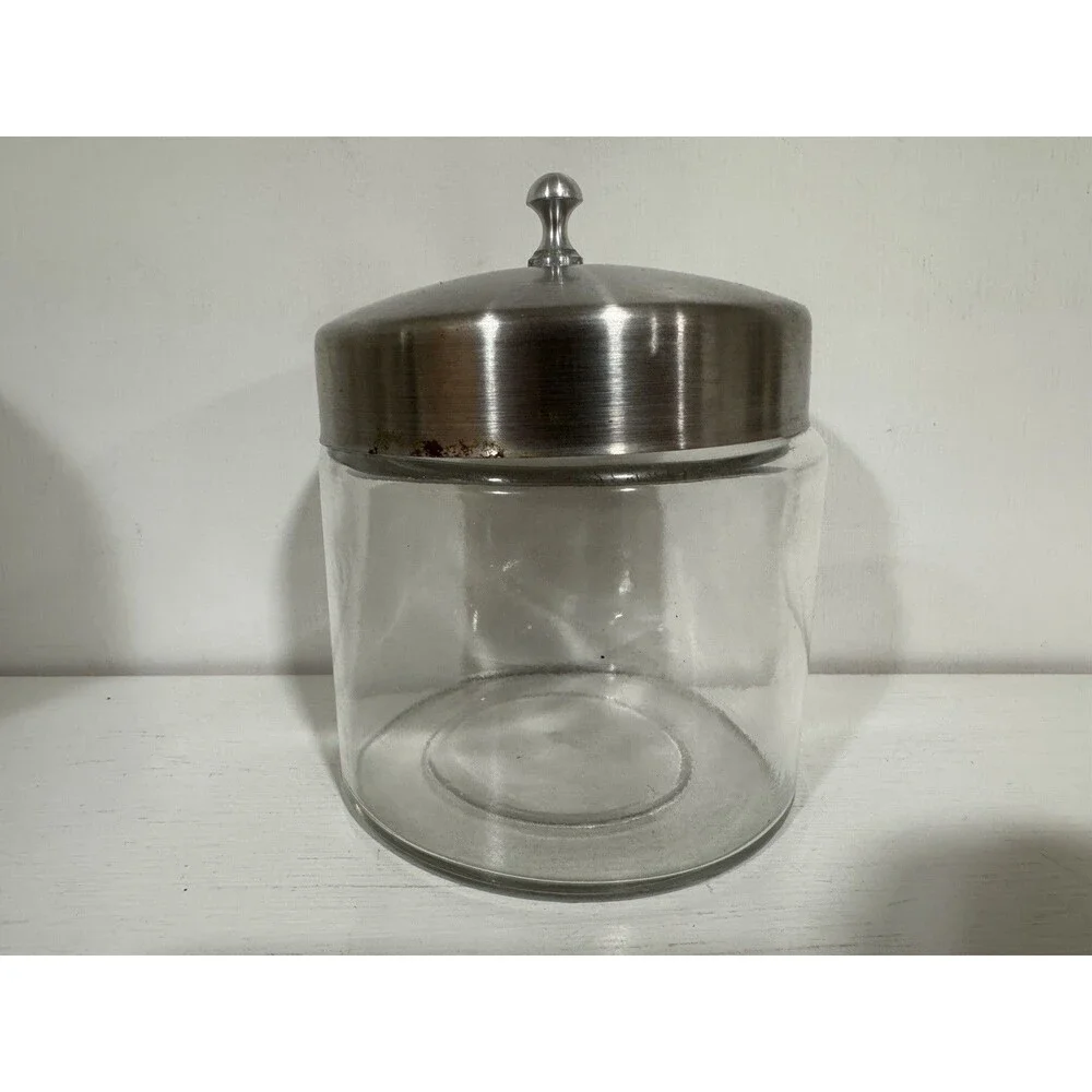 VTG Glass Profex Medical Jar 5”x4” Clear w/Lid Doctor Dentist Memorabilia